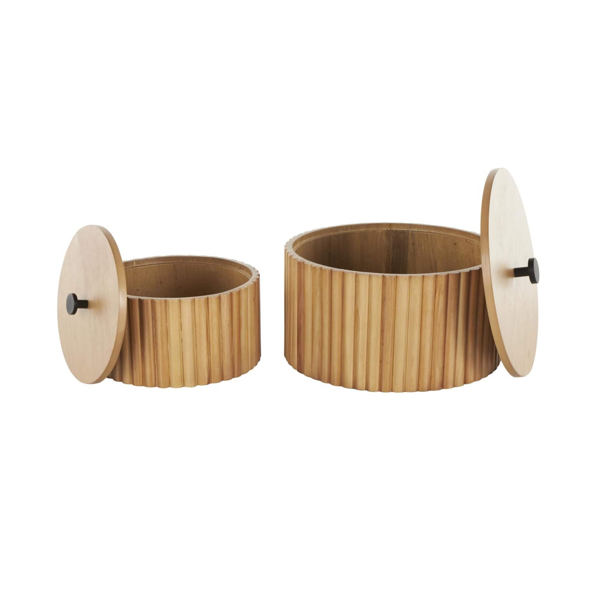 Brown Round Handmade Slatted Box Set